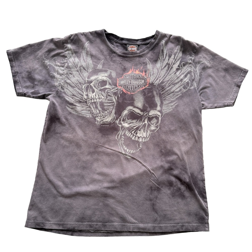 Harley-Davidson Lone Wolf Coeur D'Alene ID Skull Wings Graphic T-Shirt Mens L